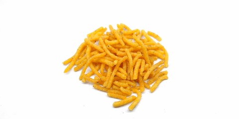 A picture of aloo bhujia on a white background