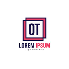 Initial OT logo template with modern frame. Minimalist OT letter logo vector illustration