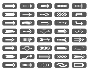 Arrows. Vector set of 40 arrows of different shapes in a dark gray frame.