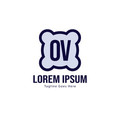 Initial OV logo template with modern frame. Minimalist OV letter logo vector illustration