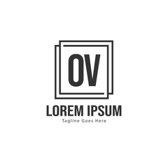 Initial OV logo template with modern frame. Minimalist OV letter logo vector illustration
