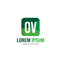 Initial OV logo template with modern frame. Minimalist OV letter logo vector illustration