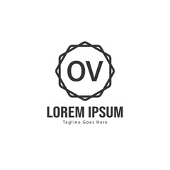 Initial OV logo template with modern frame. Minimalist OV letter logo vector illustration