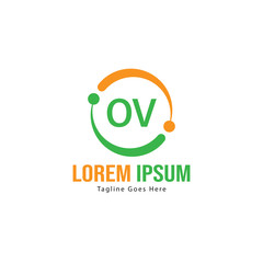 Initial OV logo template with modern frame. Minimalist OV letter logo vector illustration