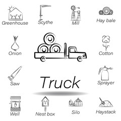 truck hand draw icon. Element of farming illustration icons. Signs and symbols can be used for web, logo, mobile app, UI, UX