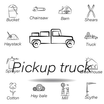 pickup truck hand draw icon. Element of farming illustration icons. Signs and symbols can be used for web, logo, mobile app, UI, UX