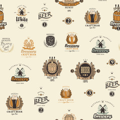 Vector seamless pattern with various beer labels