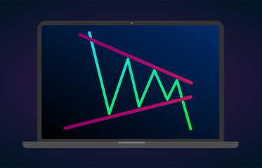 Bearish Contracting Triangle pattern figure technical laptop analysis. Vector stock and cryptocurrency exchange graph, forex analytics and trading market chart flat vector icon.