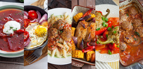 Collage from different pictures of tasty food