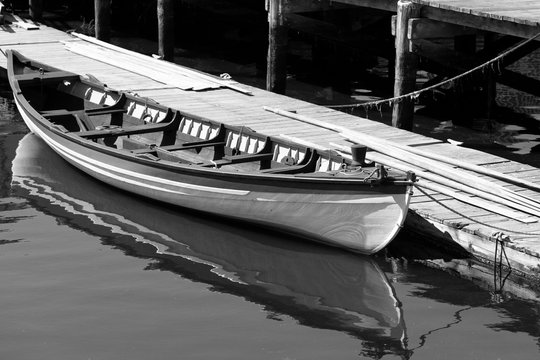 Old Whaling boat in Harbor Black & White	