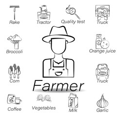 farmer hand draw icon. Element of farming illustration icons. Signs and symbols can be used for web, logo, mobile app, UI, UX