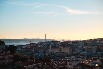 Overlooking of the city of Lisbon at sunset in spring, Portugal