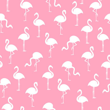 Seamless pink background with a picture of silhouettes of birds a Flamingo.