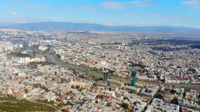 4k aerial view of landmark cityscape panorama of Tbilisi, Georgia