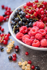 Fresh organic homegrown seasonal fruits such as raspberry, redcurrant, blackcurrant and whitecurrant