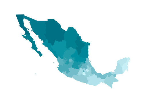recommend clip art: Vector isolated illustration of simplified administrative map of Mexico (United Mexican States)﻿. Borders of the regions. Colorful blue khaki silhouettes