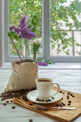 Breakfast with aromatic black coffee