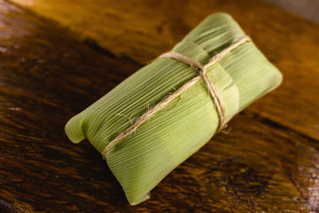 Pamonha and Curau stroller sale - typical green corn and cheese food - common Brazilian food at...