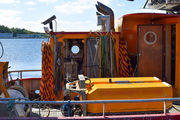 Rescue boat parked off the coast of Norway, Rogaland. 
