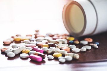 Pills and capsules, social issue, medicine and the pharmaceutical industry