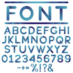 Simple font of blue gradient letters set. Modern design alphabet font, numbers and symbols. Vector illustration