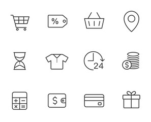 black friday outline vector icons set isolated on white background. promo advertising black friday icons for web and ui design.