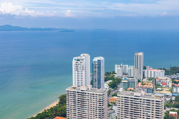 Beautiful cityscape skyline of Pattaya in Thailand from the view point. Aerial view of Pattaya city.