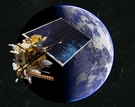 Modern Weather Scientific Satellite At The Earth Orbit