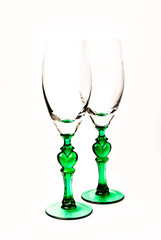 Beautiful wine and cocktail glasses on white background.