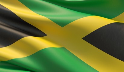 High resolution close-up flag of Jamaica. 3D illustration.