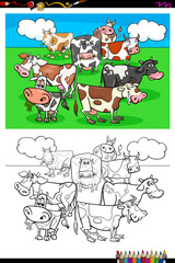Obraz na płótnie Canvas cows farm animal characters group color book