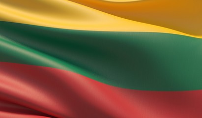 High resolution close-up flag of Lithuania. 3D illustration.