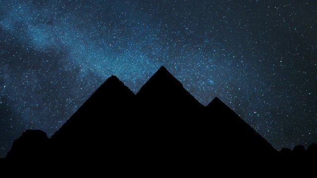 Egyptian Pyramids of Giza by Night with Stars and Milky Way, Cairo, Egypt