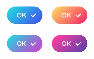 ok web buttons set. filled ui web buttons in flat style. rounded vector buttons on trendy gradients with symbols for web and ui design