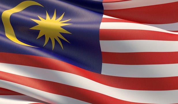 High resolution close-up flag of Malaysia. 3D illustration.