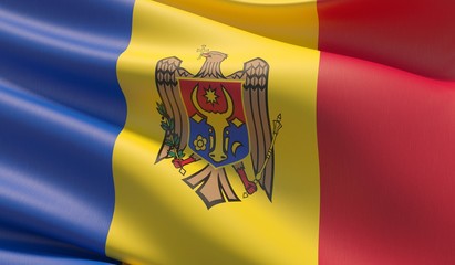 High resolution close-up flag of Moldova. 3D illustration.