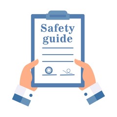 Document. Safety  guide.  Flat design, white background.