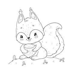 Cute squirrel. Coloring book page for children