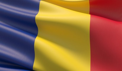 High resolution close-up flag of Romania. 3D illustration.