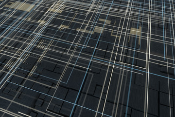 Glowing big data lines and technological background, 3d rendering.