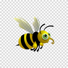 Little cute cartoon bee. Character on a transparent background.