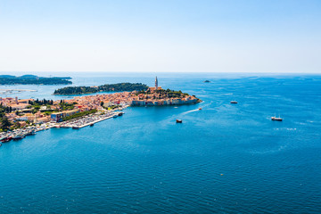 Naklejka na ściany i meble Aerial view of the seaside city in the sea
