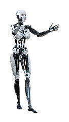 3D Rendering Female Robot on White