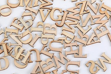 close up of wooden letters in the white studio