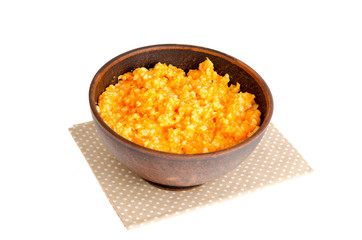 Dish of pumpkin and rice cereals, diet porridge. 