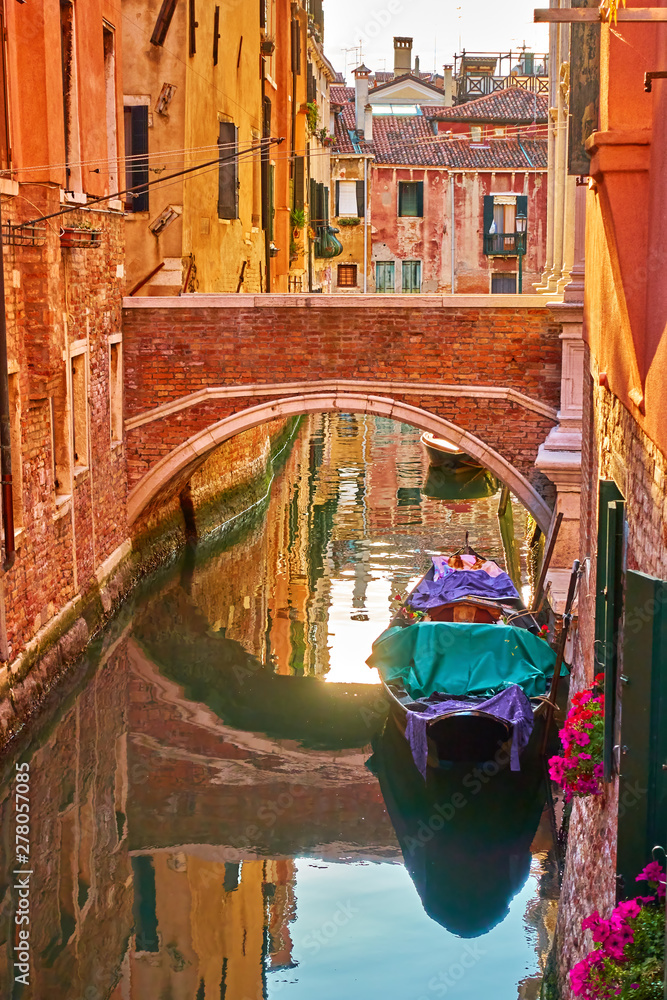 Sticker Canal with small bridge in Venice