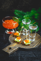 Delicious appetizer with red caviar.