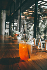 Lemon tea drink, atmosphere in a coffee shop