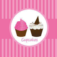 pink cute cup cakes over pink background vector