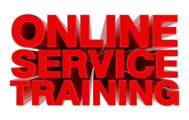 ONLINE SERVICE TRAINING red word on white background 3d rendering